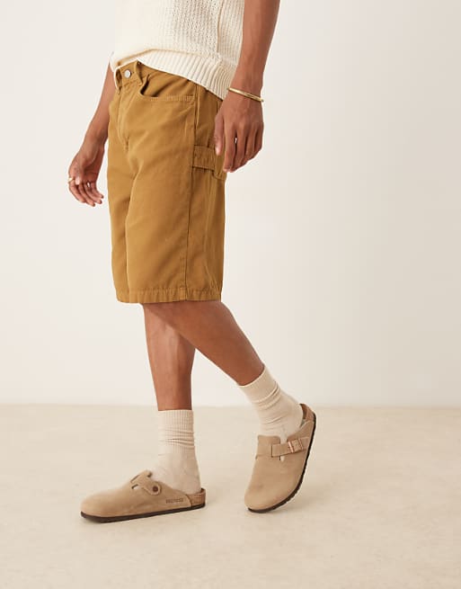 DESIGN Long Length Carpenter Shorts In Tan