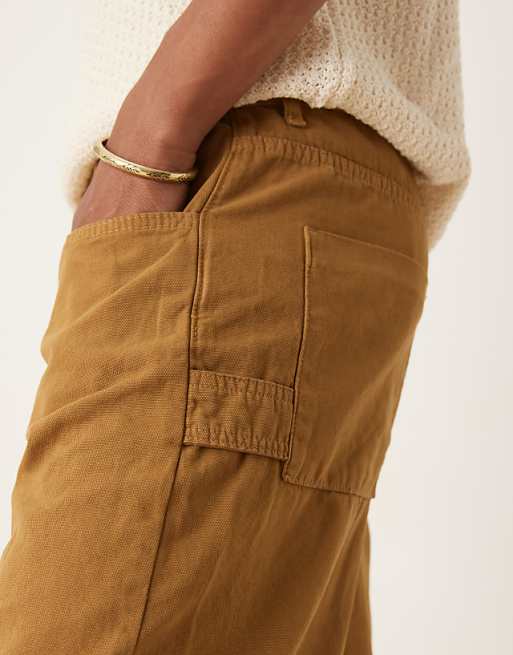 DESIGN Long Length Carpenter Shorts In Tan