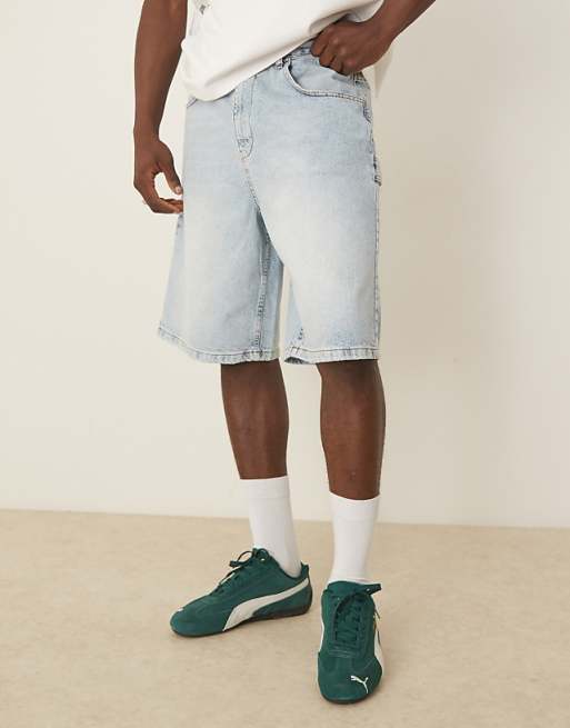DESIGN Long Length Denim Carpenter Style Jort In Light Wash Blue