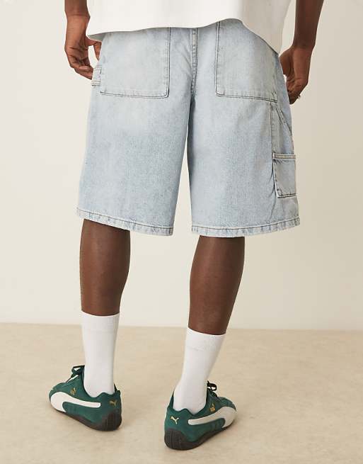DESIGN Long Length Denim Carpenter Style Jort In Light Wash Blue