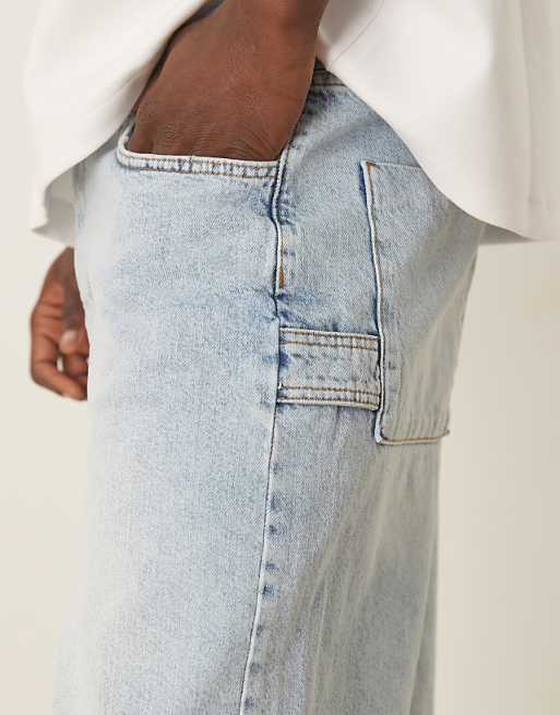DESIGN Long Length Denim Carpenter Style Jort In Light Wash Blue