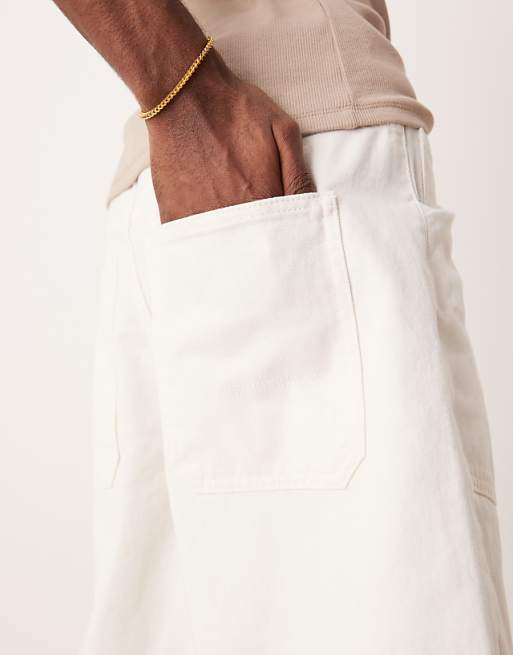 DESIGN Long Length Denim Fatigue Jorts In White