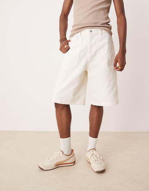 DESIGN Long Length Denim Fatigue Jorts In White