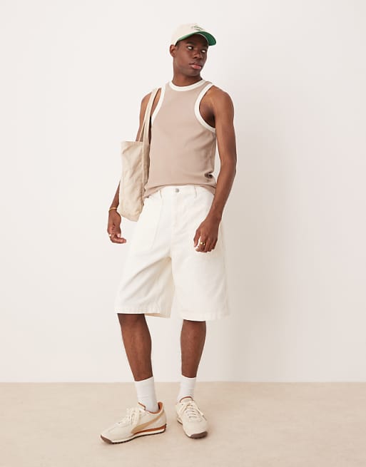 DESIGN long length denim fatigue jorts in white