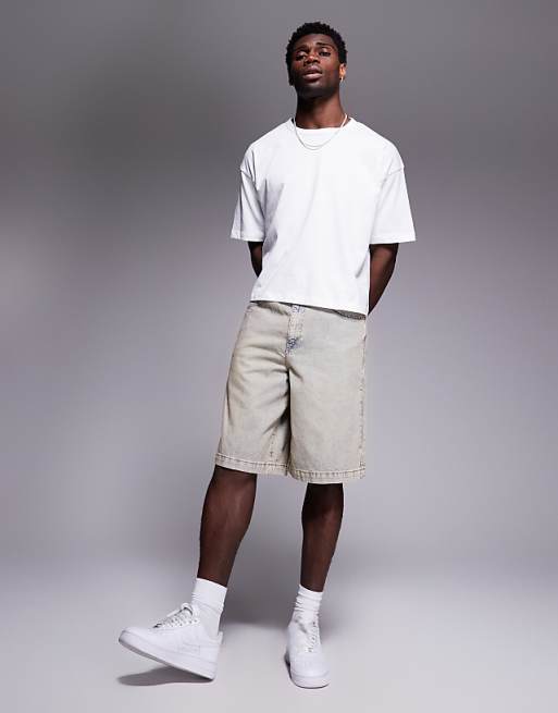 DESIGN long length denim jort in bleach wash