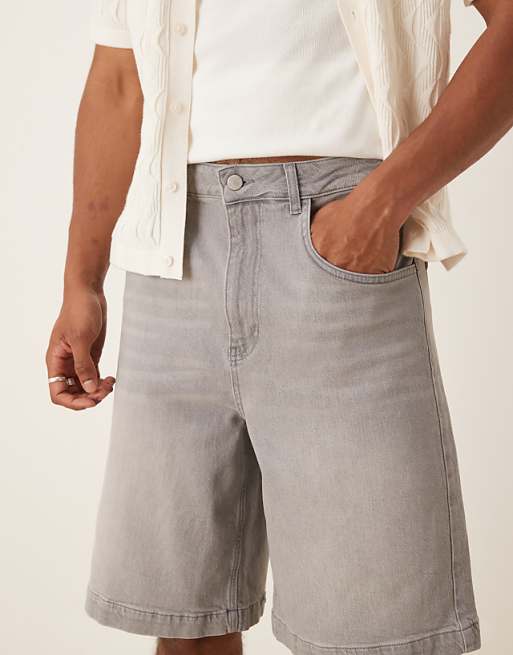 DESIGN Long Length Denim Jort In Light Grey Wash