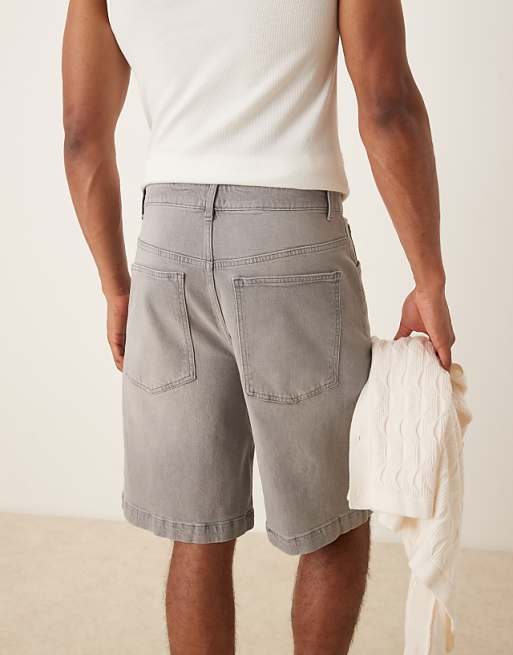 DESIGN Long Length Denim Jort In Light Grey Wash