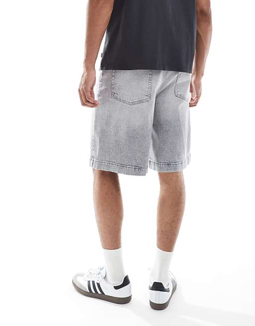 DESIGN long length denim jort in light grey
