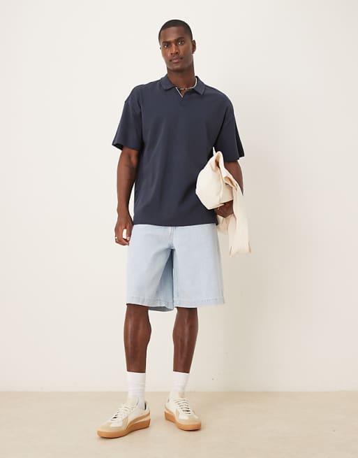 DESIGN long length denim jort in light wash blue