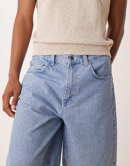 DESIGN Long Length Denim Jort In Mid Wash Blue