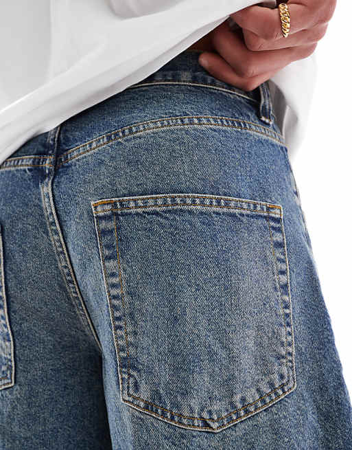 DESIGN Long Length Denim Jort In Mid Wash Blue