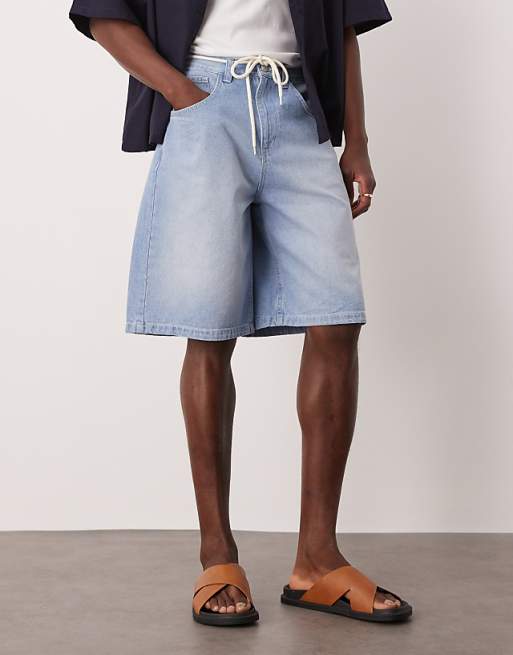 DESIGN Long Length Denim Jort With Drawcord In Light Wash Blue