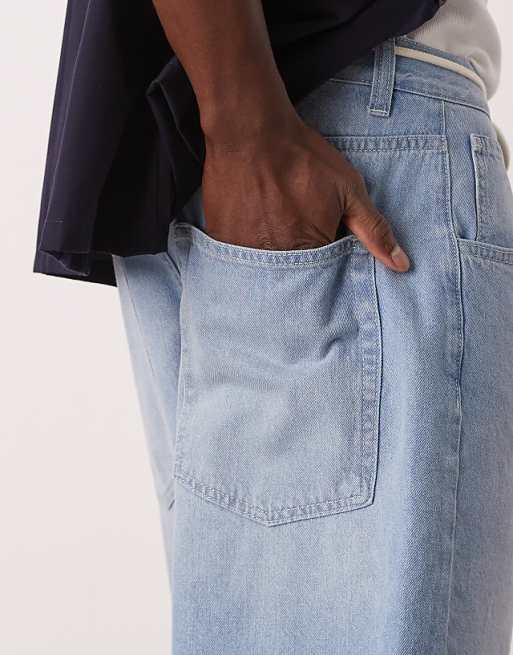 DESIGN Long Length Denim Jort With Drawcord In Light Wash Blue
