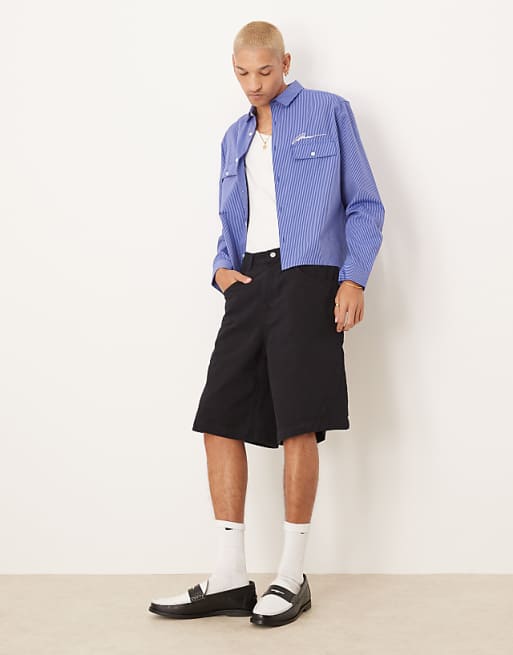DESIGN Long Length Denim Jort With Twisted Seam In Black
