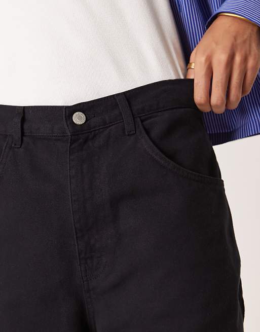 DESIGN Long Length Denim Jort With Twisted Seam In Black