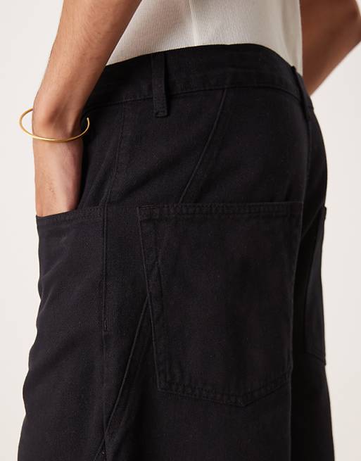 DESIGN Long Length Denim Jort With Twisted Seam In Black