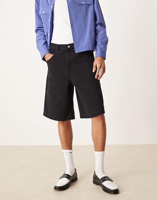 DESIGN long length denim jort with twisted seam in black