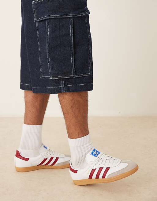 DESIGN Long Length Denim Jorts With Double Pleats In Raw Wash