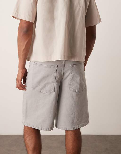DESIGN Long Length Denim Jorts With Drawcord In Ecru