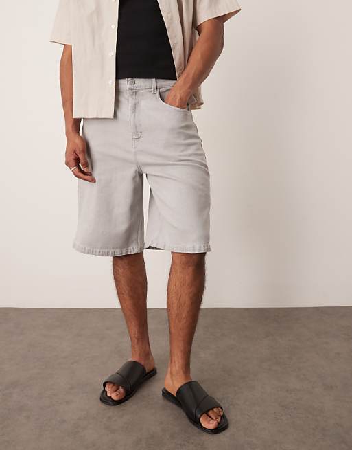 DESIGN Long Length Denim Jorts With Drawcord In Ecru