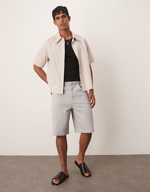 DESIGN long length denim jorts with drawcord in ecru