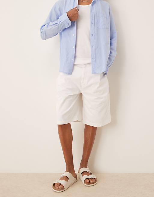 DESIGN Long Length Denim Jorts With Pocket Pleats In White