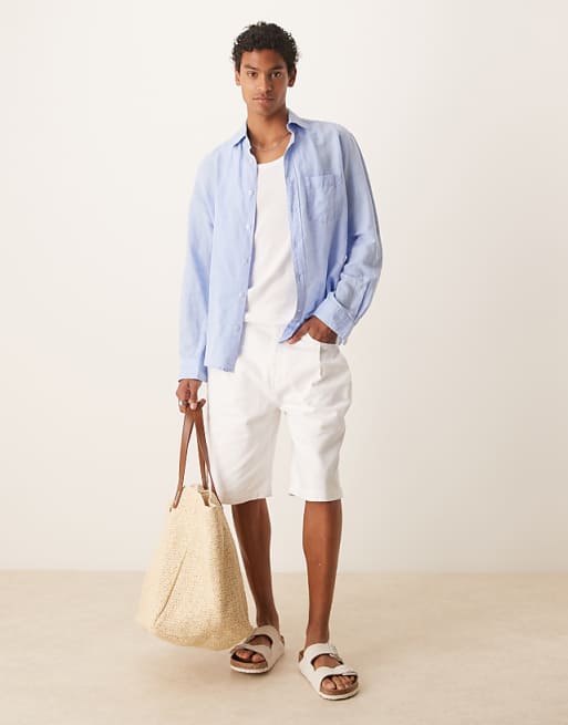 DESIGN long length denim jorts with pocket pleats in white