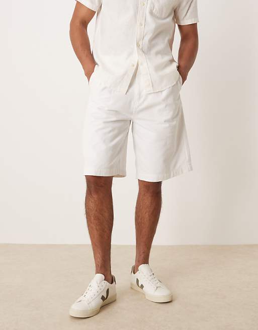 DESIGN Long Length Denim Jorts With Pointed Pleats In White