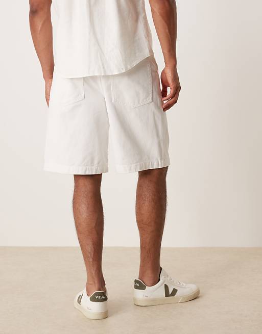 DESIGN Long Length Denim Jorts With Pointed Pleats In White