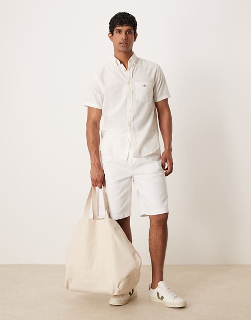 DESIGN long length denim jorts with pointed pleats in white