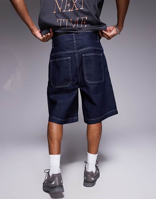 DESIGN Long Length Denim Shorts In Raw Wash