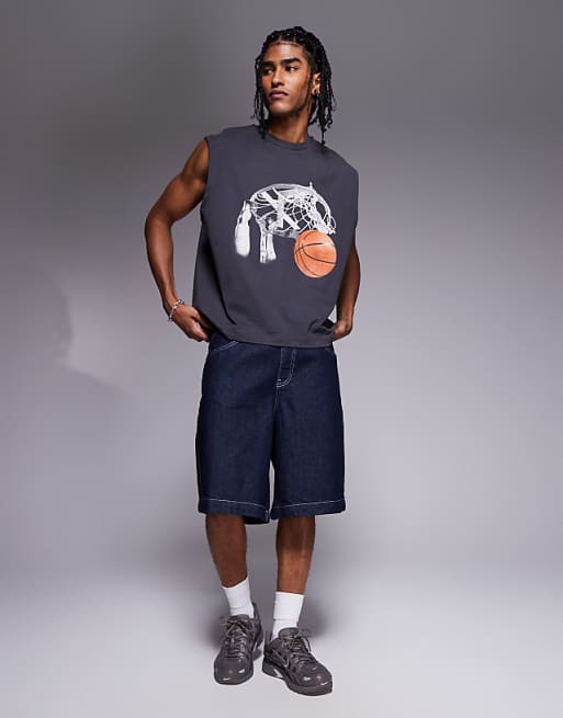 DESIGN long length denim shorts in raw wash