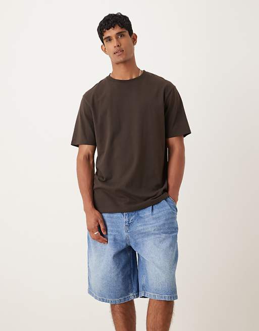 DESIGN Long Length Double Pleated Denim Jort In Raw Wash