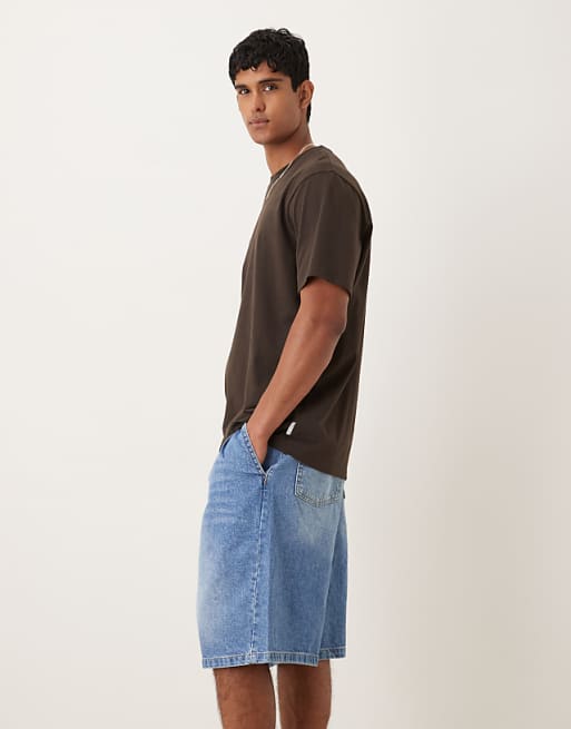 DESIGN Long Length Double Pleated Denim Jort In Raw Wash