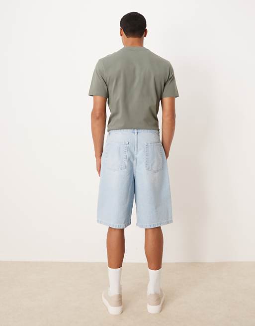 DESIGN Long Length Double Pleated Denim Jort In Bleach Wash