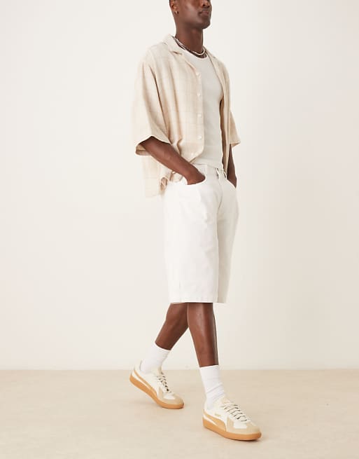 DESIGN Long Length Pleated Denim Jort In White