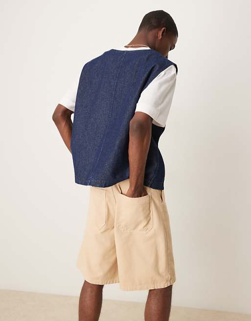 DESIGN Long Length Pleated Shorts In Beige
