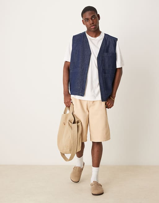 DESIGN long length pleated shorts in beige