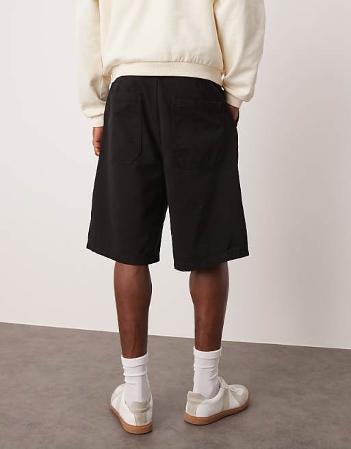 DESIGN Long Length Pleated Shorts In Black