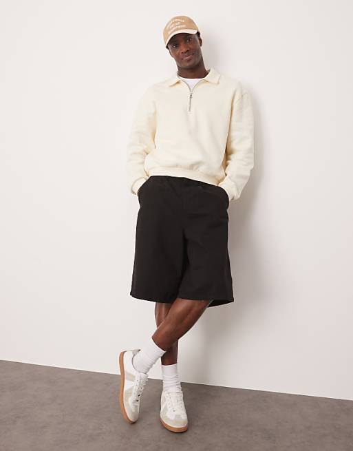 DESIGN Long Length Pleated Shorts In Black