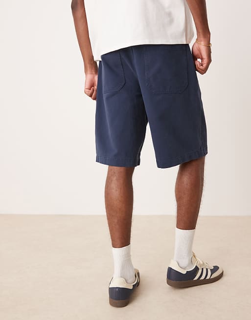 DESIGN Long Length Pleated Shorts In Navy