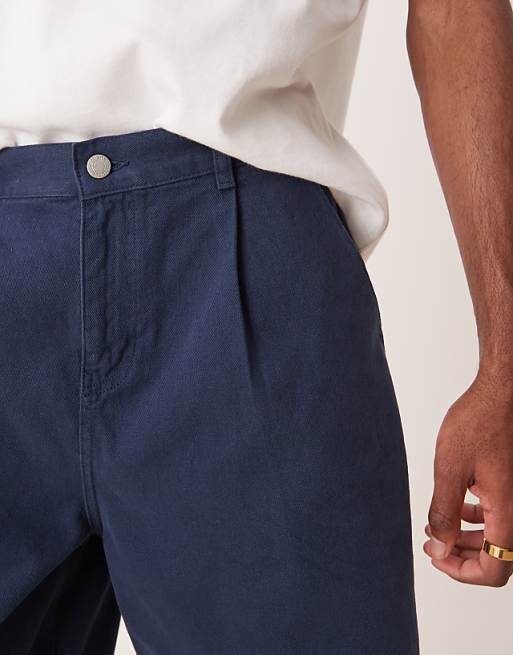 DESIGN Long Length Pleated Shorts In Navy