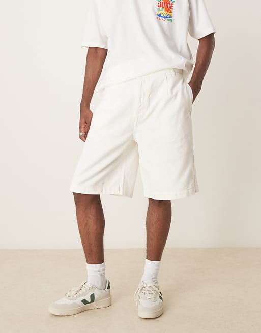 DESIGN Long Length Pleated Shorts In Stone