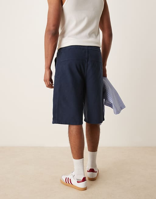 DESIGN Long Length Pull On Cargo Shorts In Navy