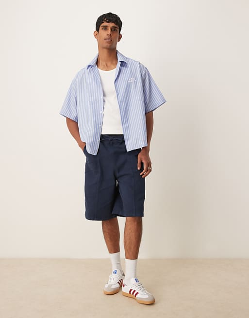 DESIGN long length pull on cargo shorts in navy