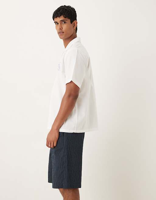 DESIGN Long Length Pull On Shorts In Navy Pinstripe