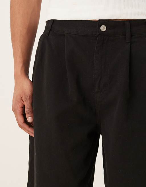 DESIGN Long Length Shorts In Black With Double Pleats