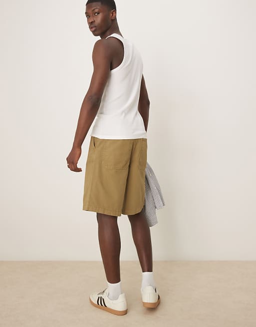 DESIGN Long Length Shorts In Olive Green