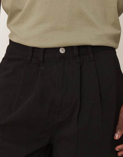 DESIGN Long Length Shorts With Double Pleats In Black