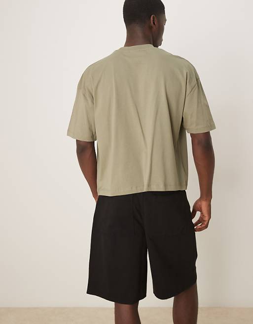 DESIGN Long Length Shorts With Double Pleats In Black